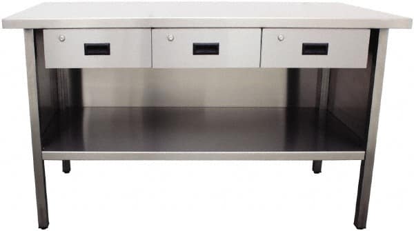 Jamco - 72 Wide x 30" Deep x 35" High, Stainless Steel Workbench - Flat Top, Fixed Legs, Stainless - Exact Tooling