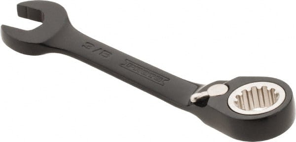 Proto - 3/8" 12 Point Offset Combination Wrench - 15° Offset Angle, 3-3/4" OAL, Steel, Black Chrome Finish - Exact Tooling