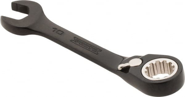 Proto - 10mm 12 Point Offset Combination Wrench - 15° Offset Angle, 3-3/4" OAL, Steel, Black Chrome Finish - Exact Tooling