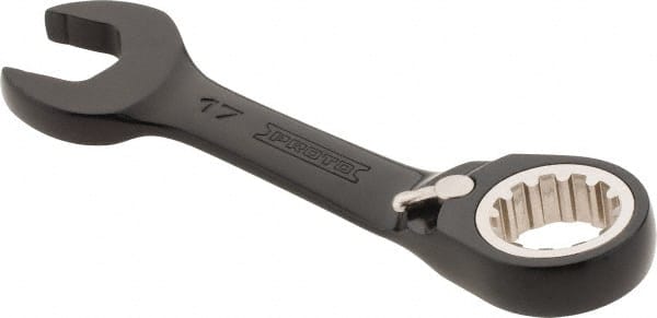 Proto - 17mm 12 Point Offset Combination Wrench - 15° Offset Angle, 5" OAL, Steel, Black Chrome Finish - Exact Tooling