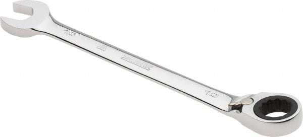 Proto - 15mm 12 Point Combination Wrench - 0° Offset Angle, 7-7/8" OAL, Steel, Chrome Finish - Exact Tooling