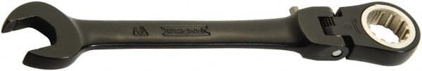 Proto - 9/16" 12 Point Flexhead Combination Wrench - 15° Offset Angle, 6" OAL, Steel, Black Chrome Finish - Exact Tooling