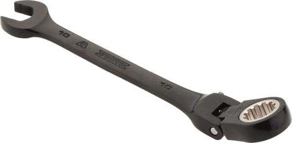 Proto - 10mm 12 Point Flexhead Combination Wrench - 15° Offset Angle, 5" OAL, Steel, Black Chrome Finish - Exact Tooling