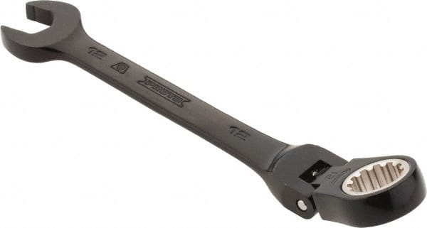 Proto - 12mm 12 Point Flexhead Combination Wrench - 15° Offset Angle, 5" OAL, Steel, Black Chrome Finish - Exact Tooling