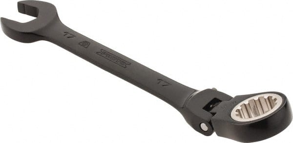 Proto - 17mm 12 Point Flexhead Combination Wrench - 15° Offset Angle, 7" OAL, Steel, Black Chrome Finish - Exact Tooling