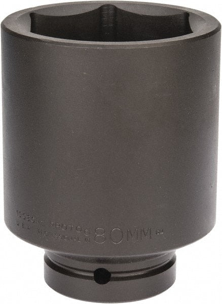 Proto - 1" Drive 80mm Deep Impact Socket - 6 Points, 5-1/2" OAL - Exact Tooling
