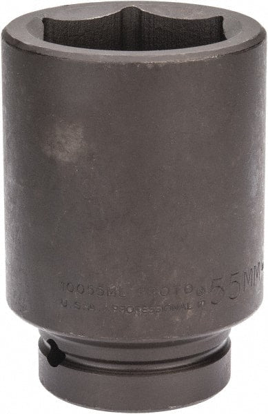 Proto - 1" Drive 55mm Deep Impact Socket - 6 Points, 4-1/2" OAL - Exact Tooling