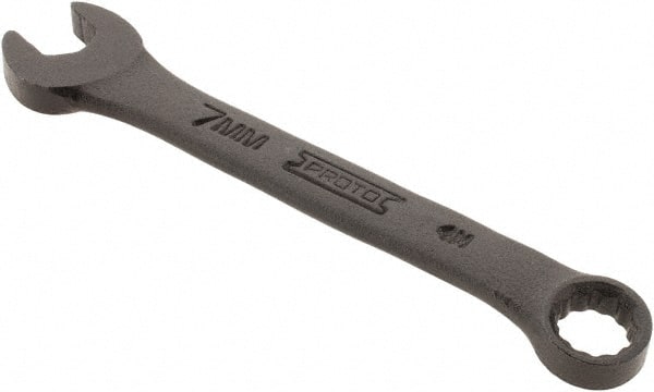 Proto - 7mm 12 Point Offset Combination Wrench - 15° Offset Angle, 3-3/8" OAL, Steel, Black Finish - Exact Tooling