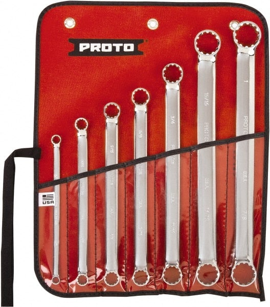 Proto - 7 Piece, 1/4" x 5/16" to 7/8" x 1", 12 Point Spline Box Wrench Set - Inch Measurement Standard, Full Polish Chrome Finish, Comes in Nylon Roll - Exact Tooling