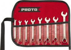 Proto - 8 Piece, 1/8" to 3/8", 6 Point Extra Short Combination Wrench Set - Inch Measurement Standard, Full Polish Finish, Comes in Nylon Roll - Exact Tooling