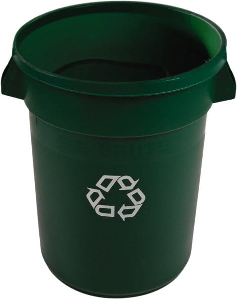 Rubbermaid - 32 Gal Green Round Recycling Container - Polyethylene, 59" High - Exact Tooling