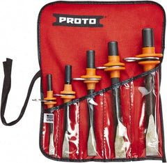 Proto - 5 Piece Tethered Cold Chisel Set - Steel, Sizes Included 5/16 to 5/8" - Exact Tooling