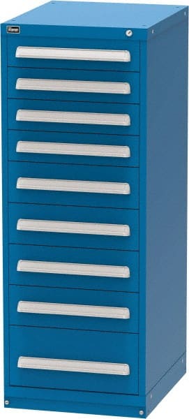 Vidmar - 9 Drawer, Modular Storage Cabinet - Steel, 22-1/2" Wide x 27-3/4" Deep x 59" High, Blue - Exact Tooling