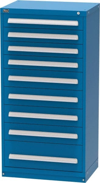 Vidmar - 9 Drawer, Modular Storage Cabinet - Steel, 30" Wide x 21-3/8" Deep x 59" High, Blue - Exact Tooling