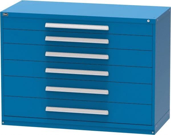 Vidmar - 6 Drawer, Modular Storage Cabinet - Steel, 60" Wide x 27-3/4" Deep x 44" High, Blue - Exact Tooling
