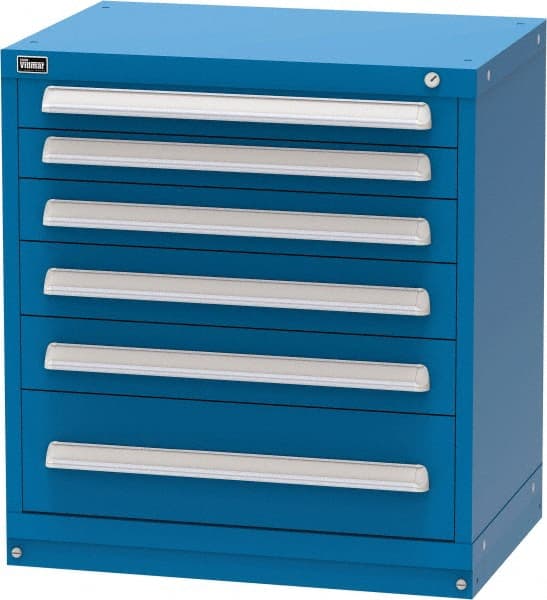Vidmar - 6 Drawer, Modular Storage Cabinet - Steel, 30" Wide x 21-3/8" Deep x 33" High, Blue - Exact Tooling