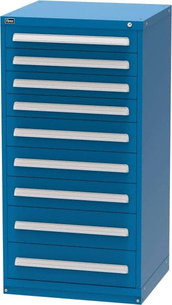 Vidmar - 9 Drawer, Modular Storage Cabinet - Steel, 30" Wide x 27-3/4" Deep x 59" High, Blue - Exact Tooling