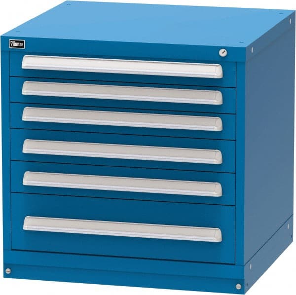 Vidmar - 6 Drawer, Modular Storage Cabinet - Steel, 30" Wide x 27-3/4" Deep x 30" High, Blue - Exact Tooling