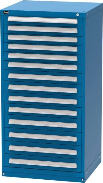 Vidmar - 14 Drawer, Modular Storage Cabinet - Steel, 30" Wide x 27-3/4" Deep x 59" High, Blue - Exact Tooling