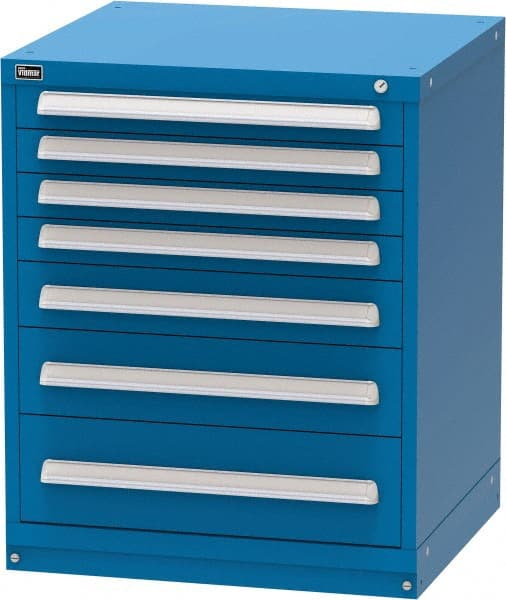 Vidmar - 7 Drawer, Modular Storage Cabinet - Steel, 30" Wide x 27-3/4" Deep x 37" High, Blue - Exact Tooling