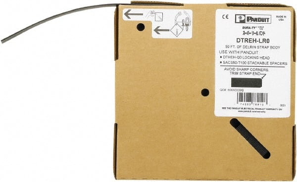 Panduit - 50' Long Black Acetal Standard Cable Tie - 250 Lb Tensile Strength, 1.5mm Thick, 4800mm Max Bundle Diam - Exact Tooling