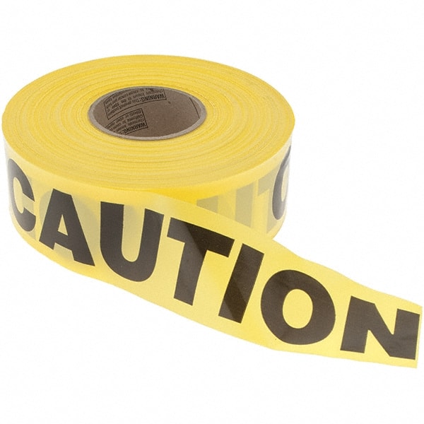 Value Collection - 1,000' Long x 3" Wide Roll, Polyethylene, Black & Yellow Barricade Tape - Message: CAUTION - Exact Tooling