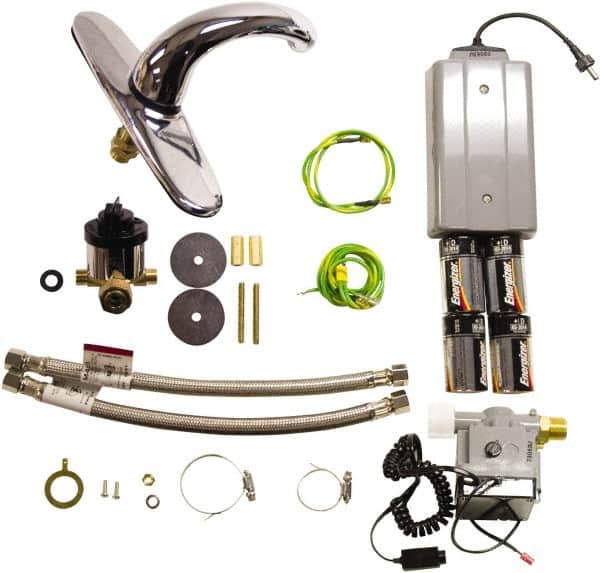 Rubbermaid - Chrome 8" Centerset Electronic Faucet Complete Kit - Powered by 4 D Battery & Optional AC Adapter, Milano Spout, 8" Mounting Centers, Surround Sensor - Exact Tooling