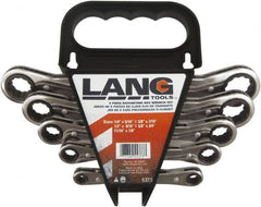 Lang - 5 Piece, 1/4" to 7/8", 12 Point Ratcheting Box Wrench Set - Inch Measurement Standard, Nickel Chrome Finish, Comes in Caddy - Exact Tooling