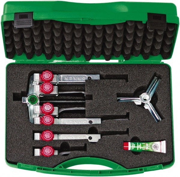 KUKKO - 9 Piece, 5 Ton Capacity, 1-7/16 to 3-9/16" Spread, Multi-Purpose Puller Set - 1 Bolt, 6 Jaws, 9" OAL, 8" Reach - Exact Tooling