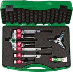 KUKKO - 9 Piece, 5 Ton Capacity, 1-7/16 to 3-9/16" Spread, Multi-Purpose Puller Set - 1 Bolt, 6 Jaws, 9" OAL, 8" Reach - Exact Tooling