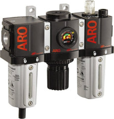 ARO/Ingersoll-Rand - 3/8" NPT Port Compact 3 Piece Filter-Regulator-Lubricator FRL Unit - Metal Bowl, 85 SCFM, 250 Max psi, 6.6" High x 6.614" Long, Manual Drain - Exact Tooling
