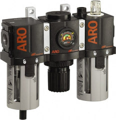 ARO/Ingersoll-Rand - 1/4" NPT Port Compact 3 Piece Filter-Regulator-Lubricator FRL Unit - Polycarbonate Bowl, 61 SCFM, 150 Max psi, 6.6" High x 6.614" Long, Manual Drain - Exact Tooling