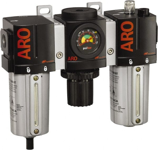 ARO/Ingersoll-Rand - 3/4" NPT Port Standard 3 Piece Filter-Regulator-Lubricator FRL Unit - Metal Bowl, 171 SCFM, 250 Max psi, 7.9" High x 8.693" Long, Manual Drain - Exact Tooling