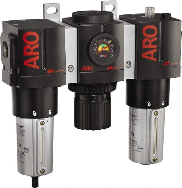 ARO/Ingersoll-Rand - 3/4" NPT Port Heavy Duty 3 Piece Filter-Regulator-Lubricator FRL Unit - Metal Bowl, 199 SCFM, 250 Max psi, 10.75" High x 11.102" Long, Manual Drain - Exact Tooling