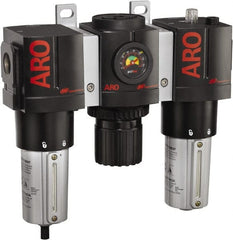 ARO/Ingersoll-Rand - 3/4" NPT Port Heavy Duty 3 Piece Filter-Regulator-Lubricator FRL Unit - Metal Bowl, 199 SCFM, 250 Max psi, 10.75" High x 11.102" Long, Manual Drain - Exact Tooling