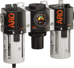 ARO/Ingersoll-Rand - 3/8" NPT Port Standard 3 Piece Filter-Regulator-Lubricator FRL Unit - Polycarbonate Bowl, 99 SCFM, 150 Max psi, 7.7" High x 8.693" Long, Manual Drain - Exact Tooling