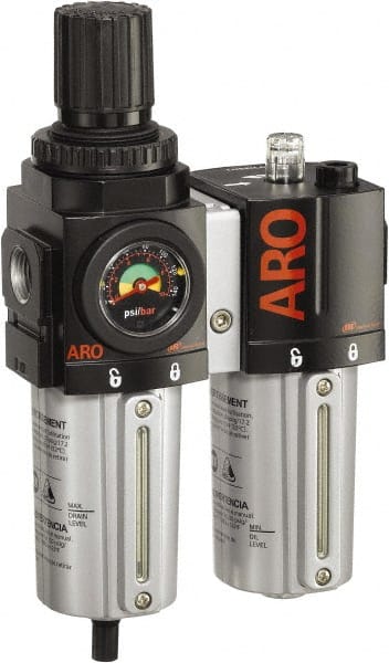 ARO/Ingersoll-Rand - 3/4" NPT Port Standard 2 Piece Filter/Regulator-Lubricator FRL Unit - Metal Bowl, 142 SCFM, 250 Max psi, 7.9" High x 5.724" Long, Manual Drain - Exact Tooling