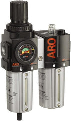 ARO/Ingersoll-Rand - 3/4" NPT Port Standard 2 Piece Filter/Regulator-Lubricator FRL Unit - Metal Bowl, 142 SCFM, 250 Max psi, 7.9" High x 5.724" Long, Manual Drain - Exact Tooling