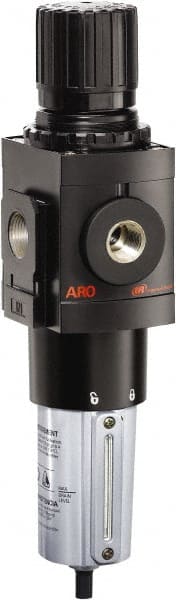ARO/Ingersoll-Rand - 1" NPT Port Heavy Duty 1 Piece Filter/Regulator FRL Unit - Metal Bowl, 250 SCFM, 250 Max psi, 13.642" High x 4.091" Long, Manual Drain - Exact Tooling
