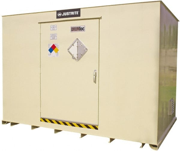 Justrite - 16 Drum, 329 Gal Sump Capacity, Locker - 10' Long x 10' Wide x 8.33' High, Vertical Storage, Steel - Exact Tooling