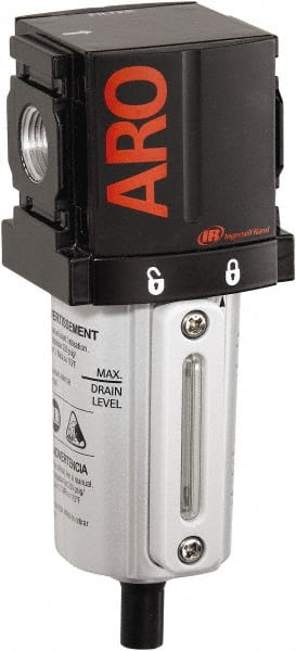 ARO/Ingersoll-Rand - 3/8" Port Coalescing Filter - Metal Bowl, Manual Drain, 250 Max psi, 0.3 Micron Rating, 2.205" Long x 2.244" Wide x 6.161" High - Exact Tooling