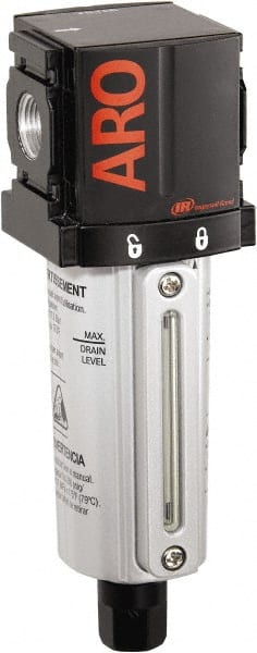 ARO/Ingersoll-Rand - 3/8" Port Coalescing Filter - Metal Bowl, Automatic Drain, 250 Max psi, 0.3 Micron Rating, 2.205" Long x 2.244" Wide x 7.028" High - Exact Tooling