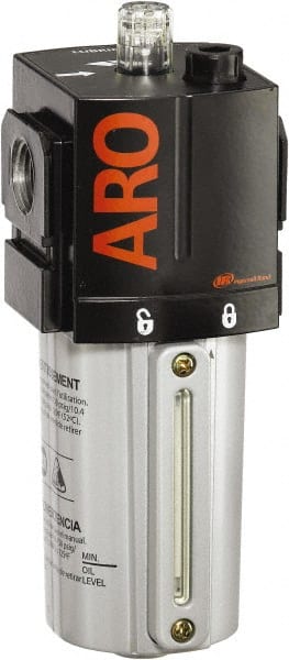 ARO/Ingersoll-Rand - 1/2" NPT, 250 Max psi Standard Modular Lubricator - Metal Bowl with Sight Glass, Aluminum Body, 156 CFM, 175°F Max Temp, 2.76" Long x 2.87" Wide x 7.165" High - Exact Tooling
