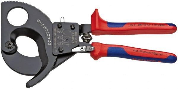 Knipex - 11" OAL, 24 AWG Capacity, Cable Cutter Pliers - Ratchet Head, Comfort Grip Handles, with Spring - Exact Tooling