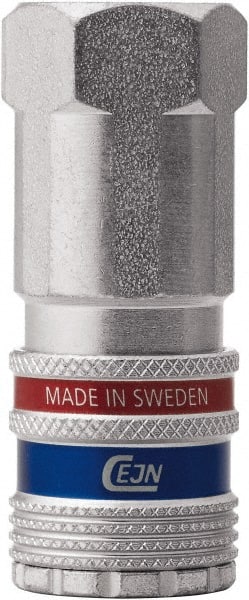 CEJN - 1/4 Female NPT European High Flow Pneumatic Hose Safety Coupler - Steel/Brass, 1/4" Body Diam, 1/4" Hose ID - Exact Tooling