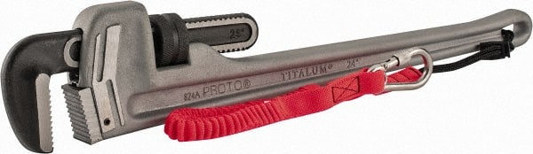 Proto - 24" Aluminum Tethered Straight Pipe Wrench - 4" Pipe Capacity - Exact Tooling