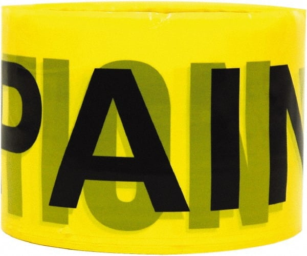 TRIMACO - 300' Long x 3" Wide Roll, PVC, Yellow Barricade Tape - Message: Caution - Wet Paint - Exact Tooling