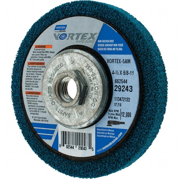 Norton - 4-1/2" Diam, 1/2" Face Width, Medium Grade, Aluminum Oxide Deburring Wheel - Exact Tooling