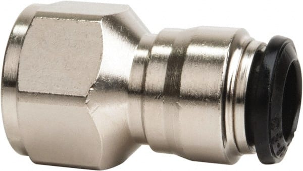 Value Collection - 8mm Outside Diam, 3/8 BSPP, Nickel Plated Brass Push-to-Connect Tube Female Connector - 250 Max psi, Tube to Female BSPP Connection, Buna O-Ring - Exact Tooling
