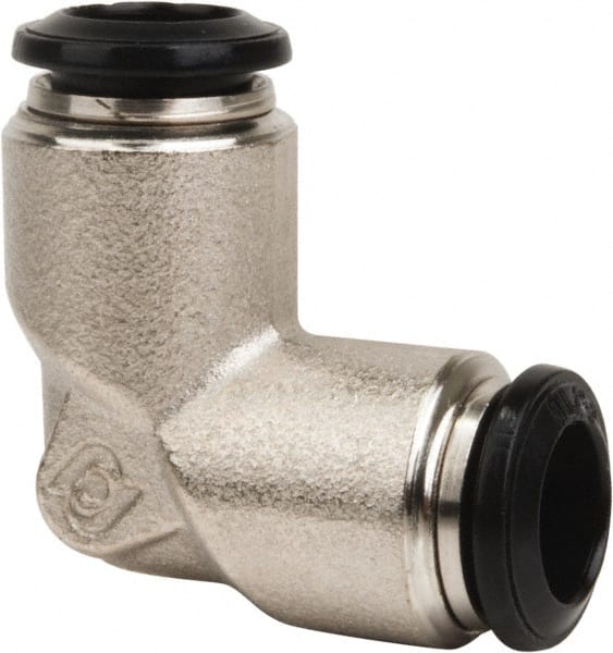 Value Collection - 4mm Outside Diam, Nickel Plated Brass Push-to-Connect Tube Union Elbow - 250 Max psi, Tube to Tube Connection, Buna O-Ring - Exact Tooling